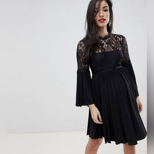 ASOS DESIGN Maternity lace and pleat mini skater dress